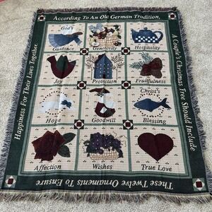 Vintage Woven Tapestry Throw Blanket German Christmas ornament tradition Couples